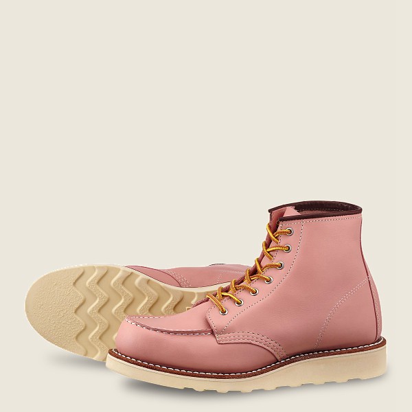 Red Wing Heritage Boots Pink - Womens 6-inch Classic Moc - Short Boundary Leather - 3980-IHSXT